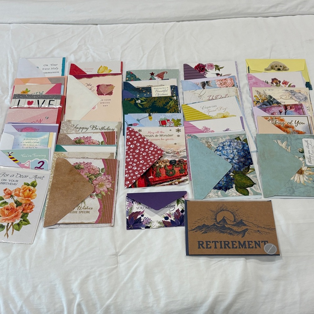 37 Assorted Greeting Card Lot w Envelopes- (many envelopes decorated)see pics